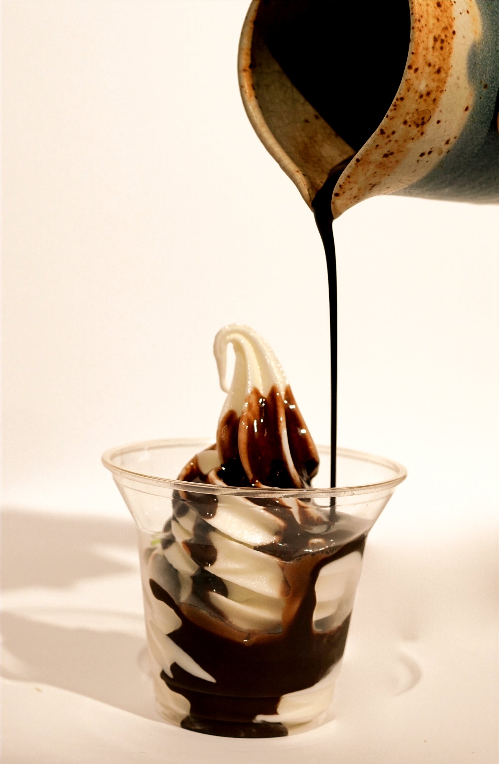 Dark chocolate pour over affo coconut soft-serve